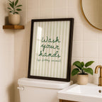 Wash Your Hands Ya Filthy Animal Print, Funny Bathroom Sign, Green Stripe Typography Poster, Humorous Restroom Wall Art, Modern Decor