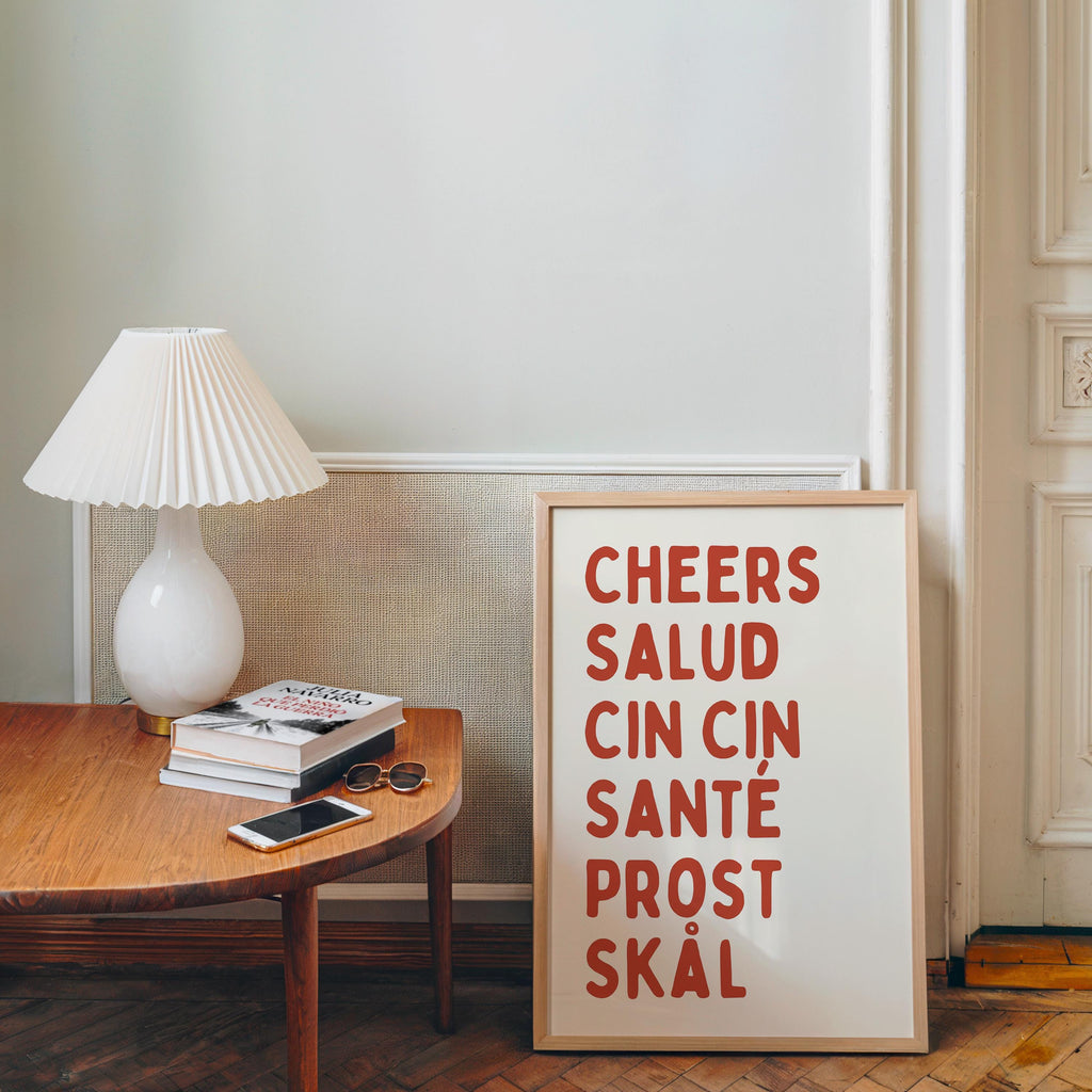Cheers Salud Cin Cin Wall Art Printable, Bar Kitchen Decor, Cocktail Typography Print, Scandinavian Text Poster, Minimal Neutral Art DIGITAL
