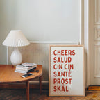 Cheers Salud Cin Cin Wall Art Printable, Bar Kitchen Decor, Cocktail Typography Print, Scandinavian Text Poster, Minimal Neutral Art DIGITAL