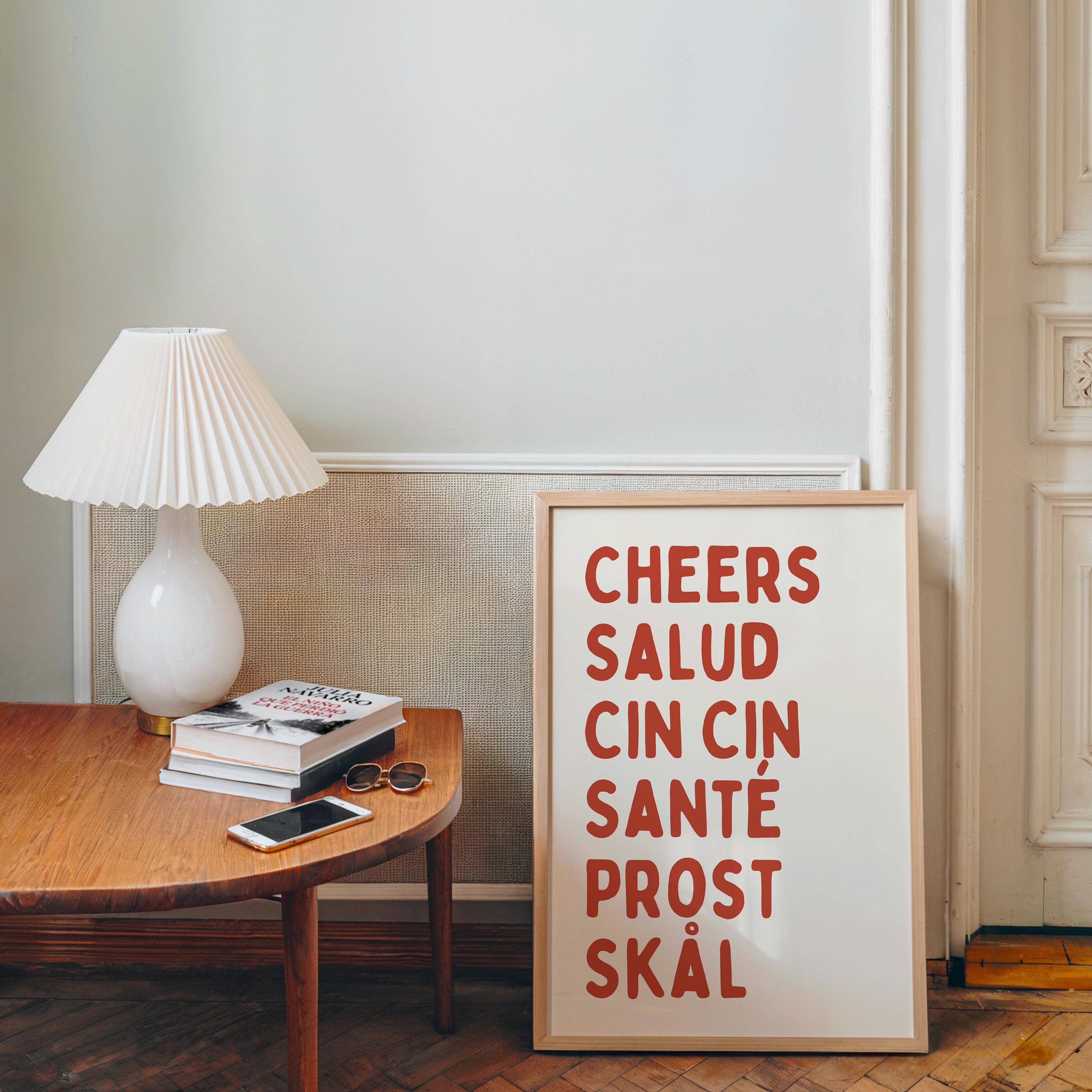 Cheers Salud Cin Cin Wall Art Printable, Bar Kitchen Decor, Cocktail Typography Print, Scandinavian Text Poster, Minimal Neutral Art DIGITAL