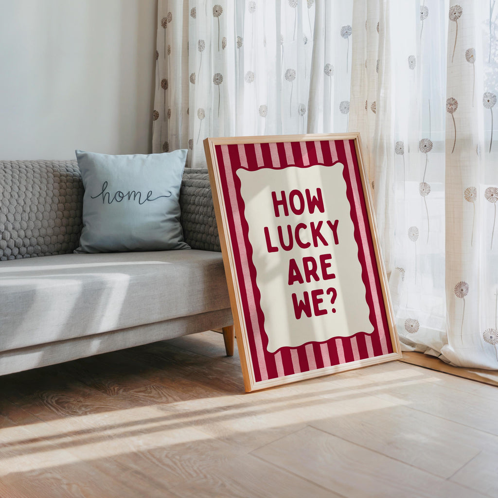 How Lucky Are We Printable, Preppy Wall Art, Love Quote Poster, Romantic Bedroom Decor, Cute Typography Print, Gallery Wall Digital Download