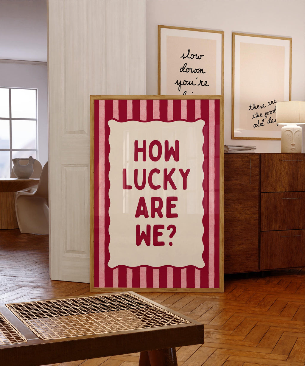 How Lucky Are We Printable, Preppy Wall Art, Love Quote Poster, Romantic Bedroom Decor, Cute Typography Print, Gallery Wall Digital Download