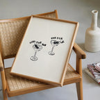 One For You One For Me Printable Art, Martini Cocktail Poster, Bar Cart Kitchen Decor, Couples Wall Art, Minimal Line Illustration Print
