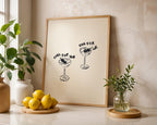 One For You One For Me Printable Art, Martini Cocktail Poster, Bar Cart Kitchen Decor, Couples Wall Art, Minimal Line Illustration Print