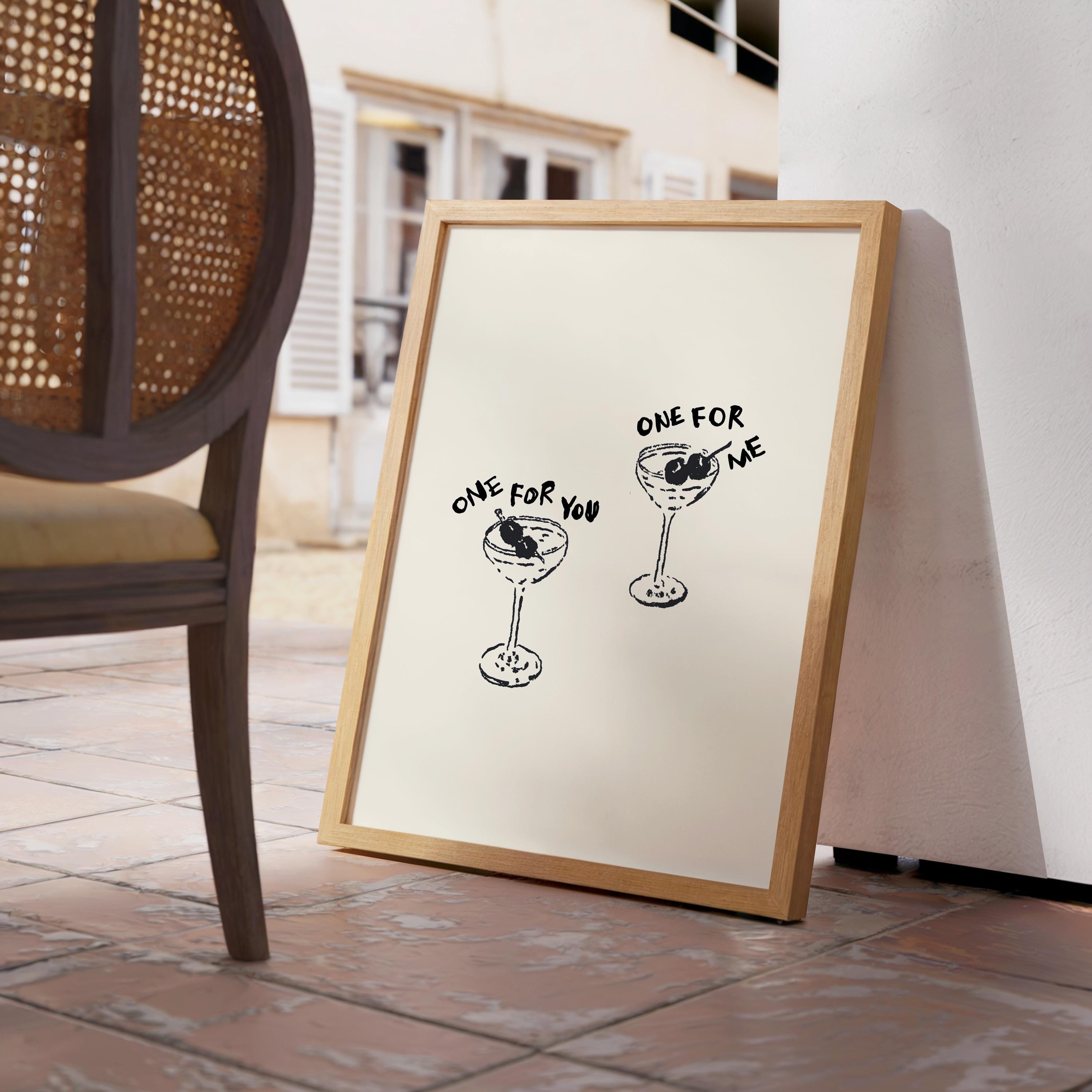 One For You One For Me Printable Art, Martini Cocktail Poster, Bar Cart Kitchen Decor, Couples Wall Art, Minimal Line Illustration Print
