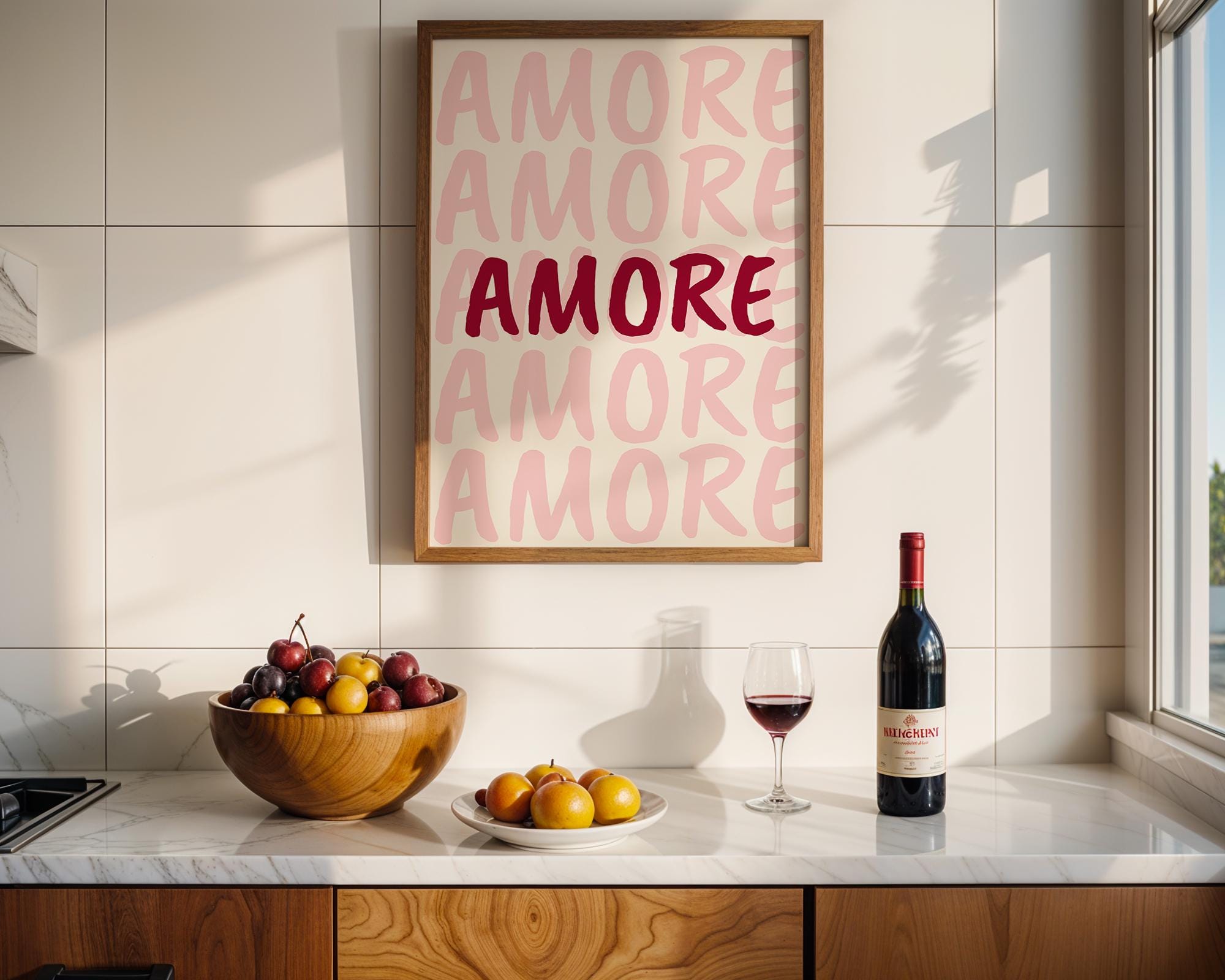 Amore Pink Wall Art Print, Romantic Typography Poster, Valentine’s Decor, Modern Aesthetic Love Quote, Minimal Italian Art Printable