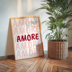 Amore Pink Wall Art Print, Romantic Typography Poster, Valentine’s Decor, Modern Aesthetic Love Quote, Minimal Italian Art Printable