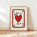Lucky in Love Wall Art, Playing Card Heart Print, Valentine’s Day Poster, Cute Romantic Typography, Red Minimal Digital Download