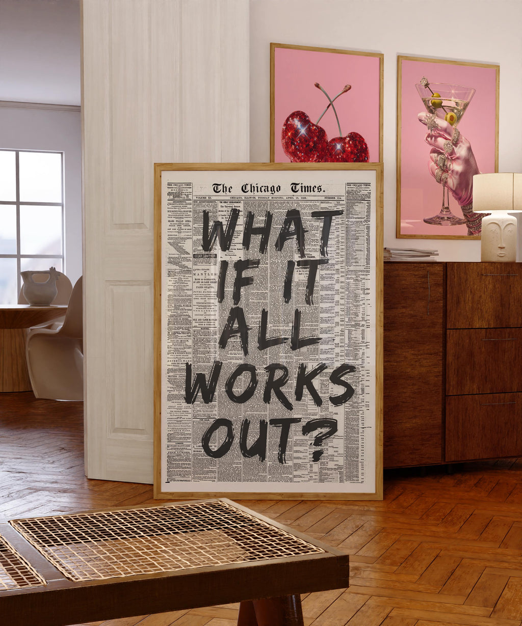 What If It All Works Out Retro Newspaper Print, Retro Trendy Wall Art, Cute Typography Poster, Affirmations Apartment Aesthetic, DIGITAL
