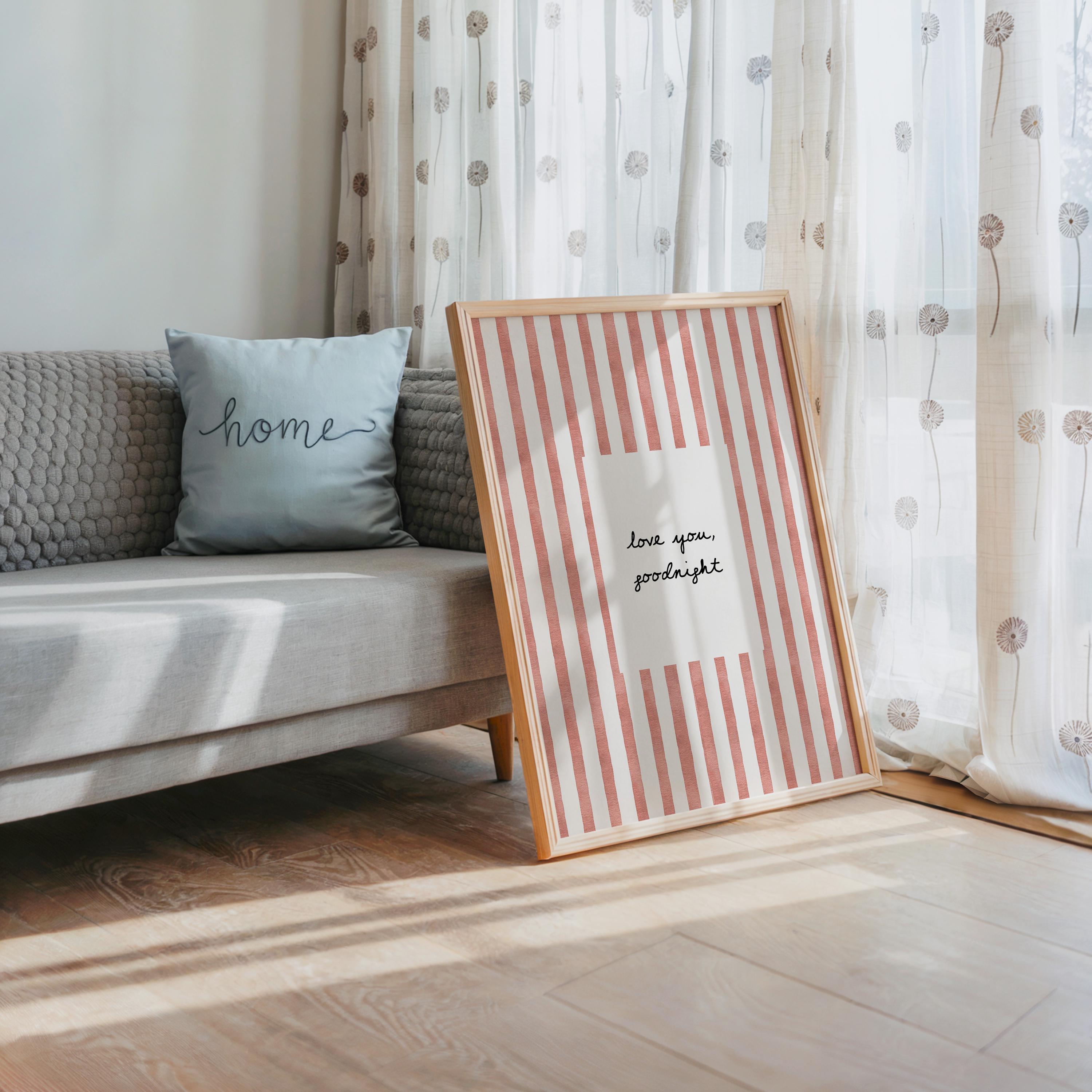 Love You Goodnight Print, Red Striped Wall Art, Minimalist Quote Poster, Romantic Bedroom Decor, Aesthetic Printable, DIGITAL