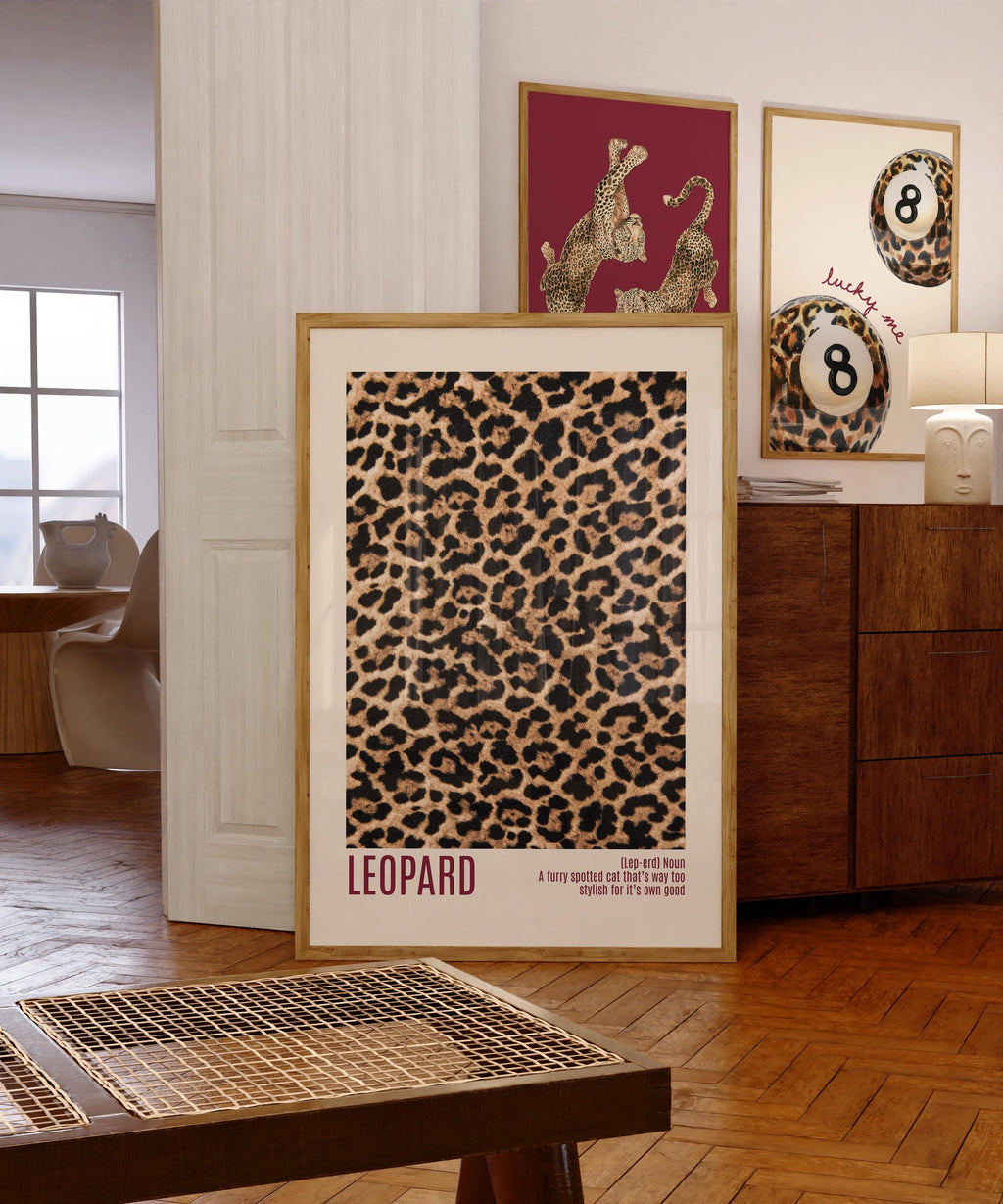 Leopard Gallery Wall Set of 3, Fashion Animal Wall Art, Lucky 8 Ball Print, Bold Chic Decor, Preppy Aesthetic Printable Art