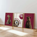 Leopard Gallery Wall Set of 3, Lucky Girl 8 Ball Art, Bold Red Fashion Decor, Preppy Chic Animal Prints, Trendy Printable Art