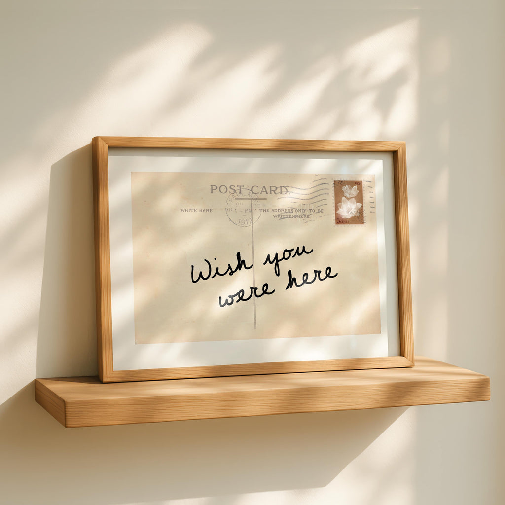 Wish You Were Here Postcard Print, Vintage Postcard Wall Art, Typography Printable, Minimal Retro Quote Print, Neutral Aesthetic Decor