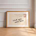 Wish You Were Here Postcard Print, Vintage Postcard Wall Art, Typography Printable, Minimal Retro Quote Print, Neutral Aesthetic Decor