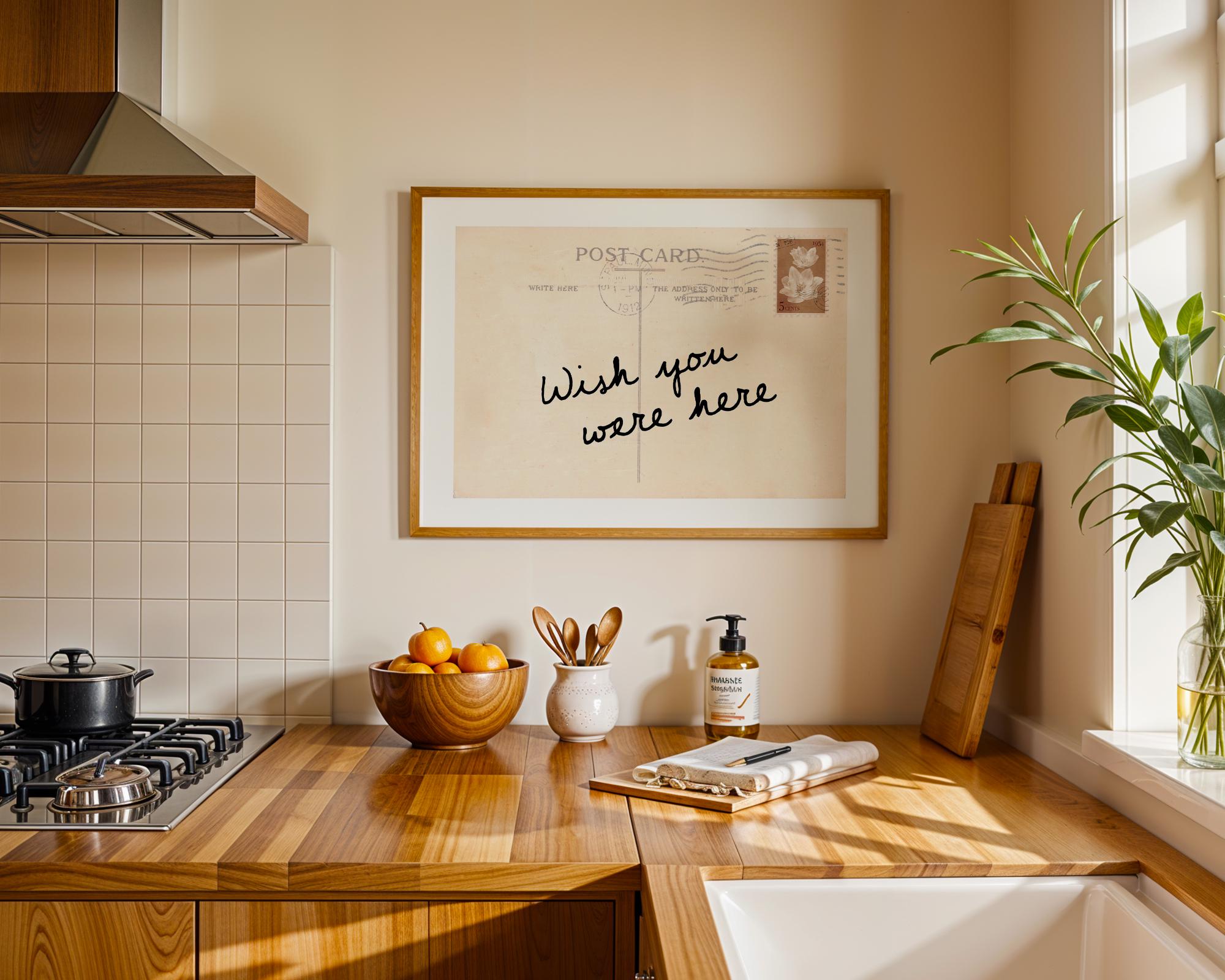 Wish You Were Here Postcard Print, Vintage Postcard Wall Art, Typography Printable, Minimal Retro Quote Print, Neutral Aesthetic Decor