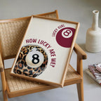 Lucky Girl 8 Ball Wall Art, Burgundy Leopard Print Poster, How Lucky Are We Quote, Bold Preppy Chic Decor, Trendy Printable Art