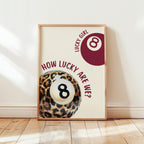 Lucky Girl 8 Ball Wall Art, Burgundy Leopard Print Poster, How Lucky Are We Quote, Bold Preppy Chic Decor, Trendy Printable Art