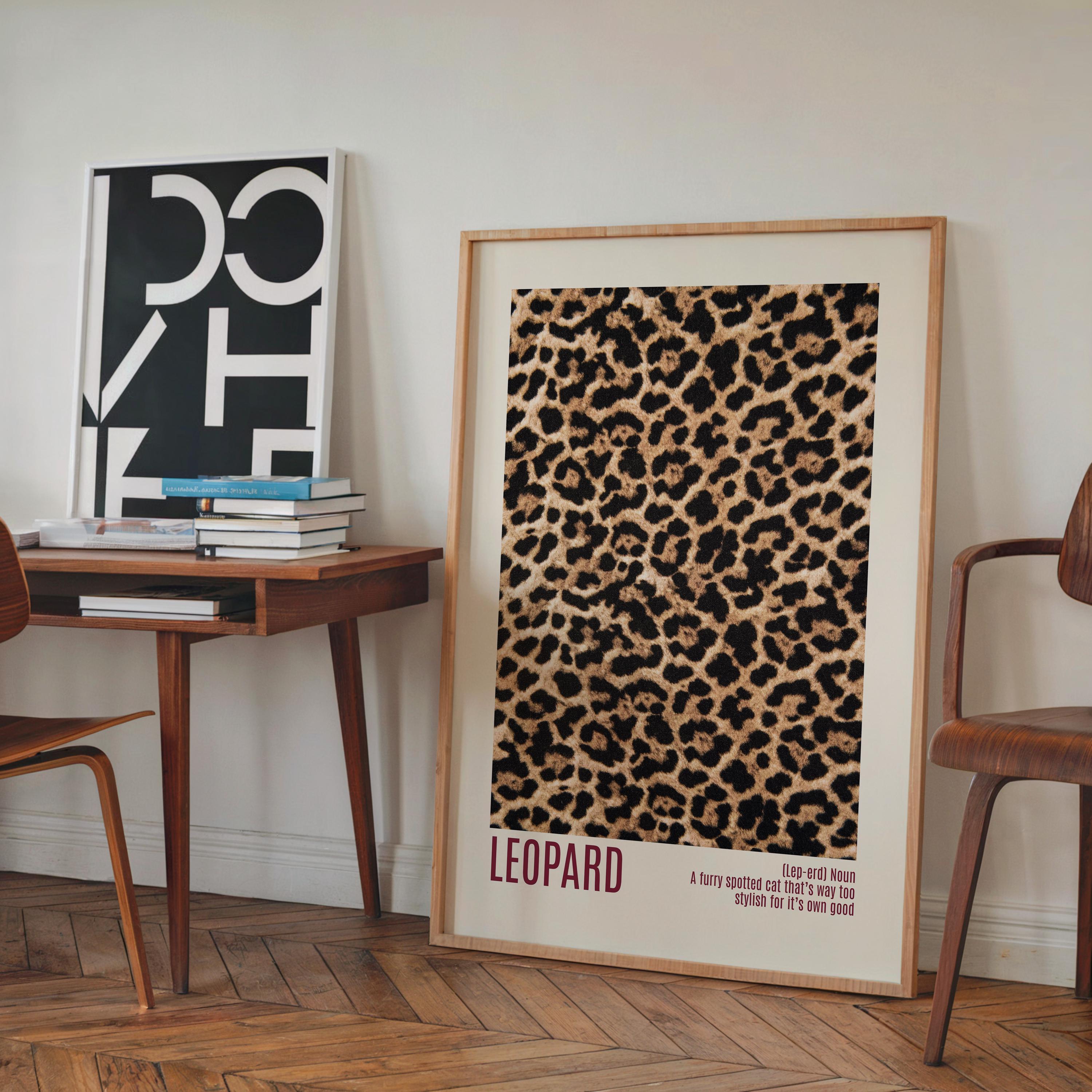 Leopard Print Wall Art, Burgundy Animal Pattern Poster, Bold Preppy Chic Decor, Fashion Leopard Artwork, Trendy Printable Art