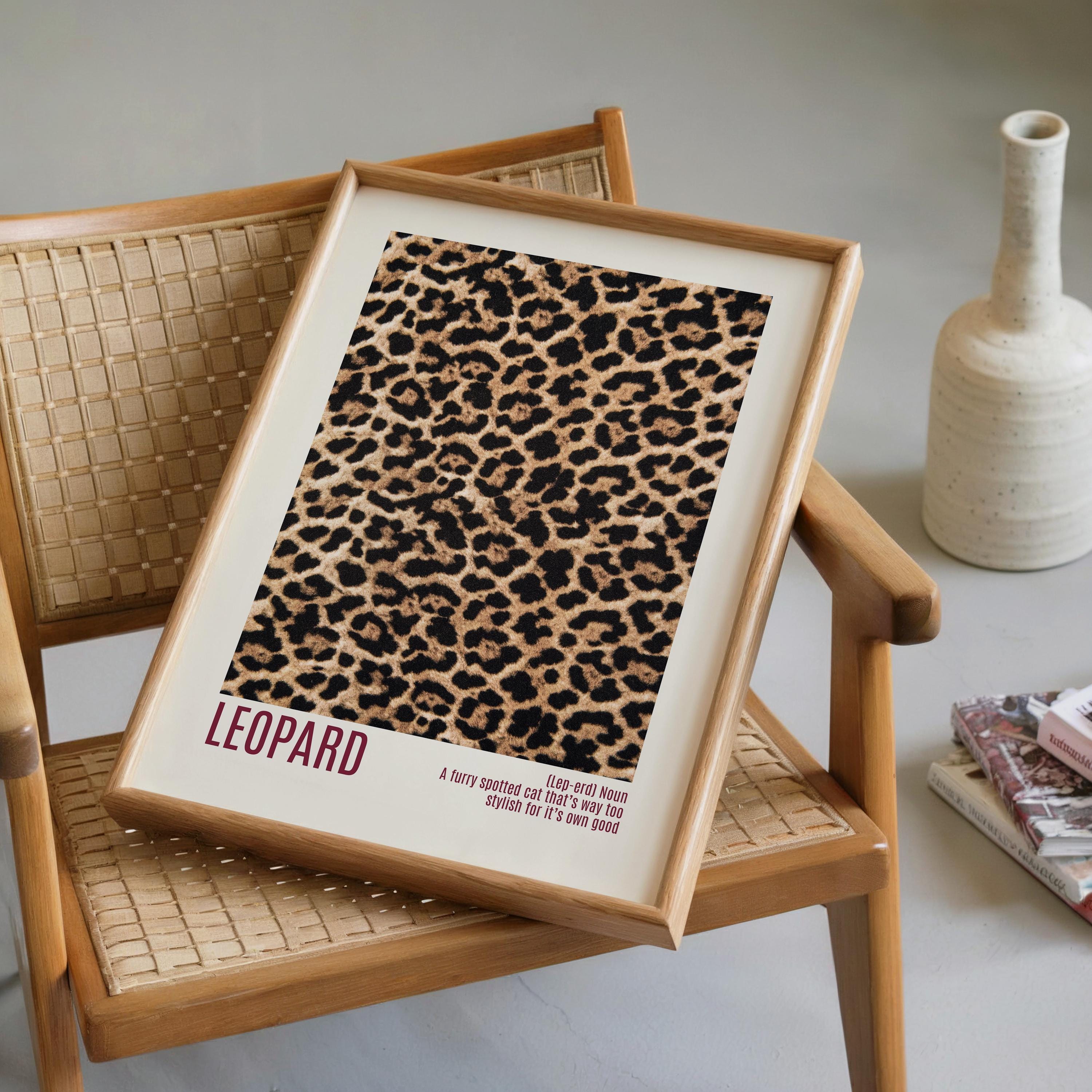 Leopard Print Wall Art, Burgundy Animal Pattern Poster, Bold Preppy Chic Decor, Fashion Leopard Artwork, Trendy Printable Art