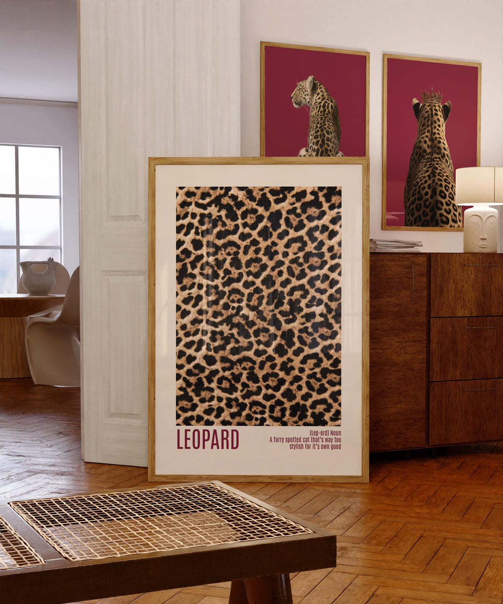 Leopard Print Wall Art, Burgundy Animal Pattern Poster, Bold Preppy Chic Decor, Fashion Leopard Artwork, Trendy Printable Art
