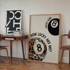 Lucky Girl 8 Ball Wall Art, Leopard Print Poster, Neutral Beige Preppy Decor, How Lucky Are We Quote, Trendy Printable Art, DIGITAL