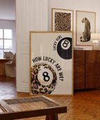 Lucky Girl 8 Ball Wall Art, Leopard Print Poster, Neutral Beige Preppy Decor, How Lucky Are We Quote, Trendy Printable Art, DIGITAL
