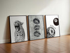 Black and White Leopard Gallery Wall Set of 3, Lucky Girl 8 Ball Art, Fashion Editorial Decor, Bold Monochrome Prints, Modern Printable Art