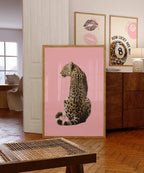 Pink Lucky Girl Gallery Wall Set of 3, Leopard Wall Art, Coquette Lips Print, 8 Ball Poster, Feminine Aesthetic Printable Decor