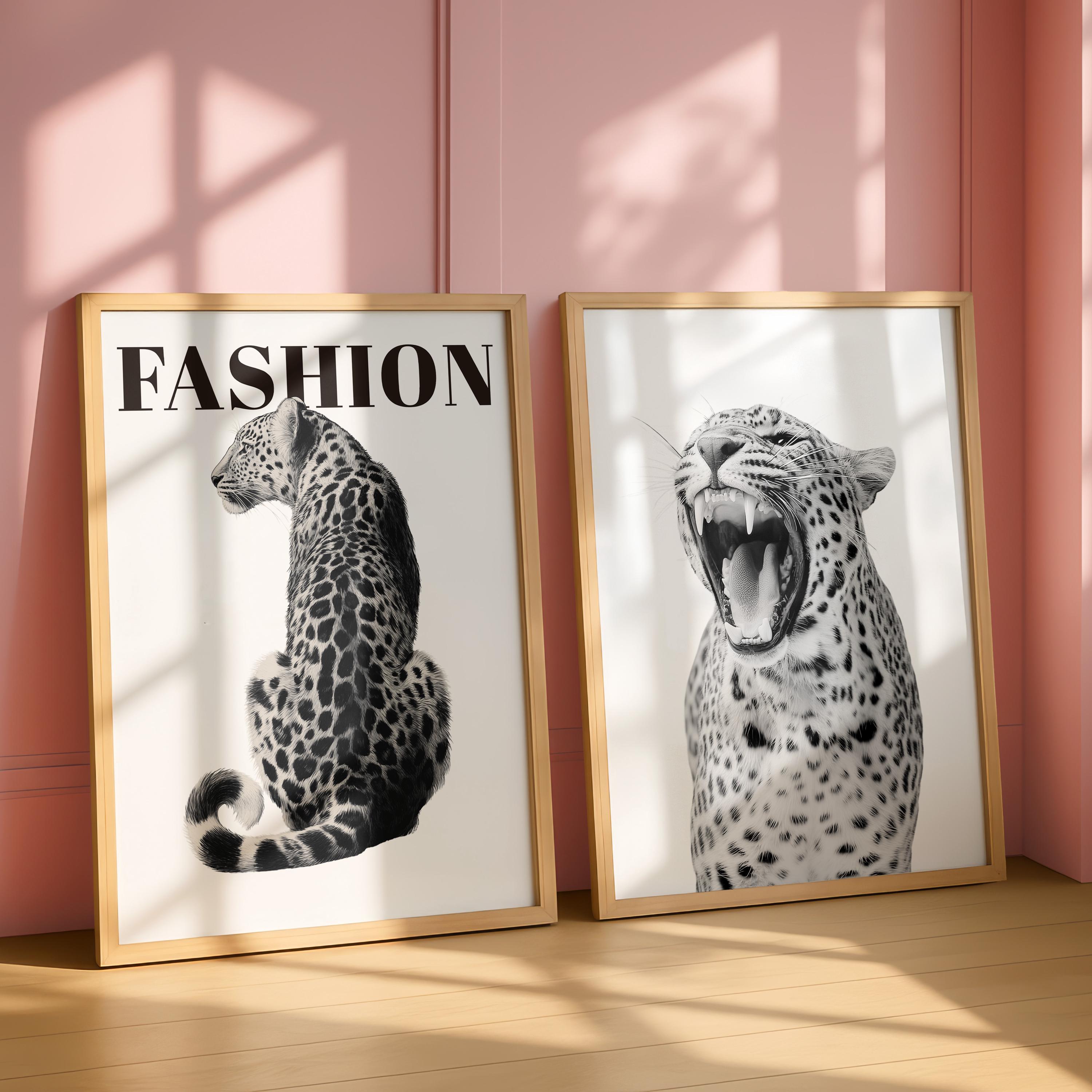 Fashion Gallery Wall Set of 6, Leopard Wall Art, Lucky Girl 8 Ball Print, Black and White Editorial Decor, Trendy Printable Art