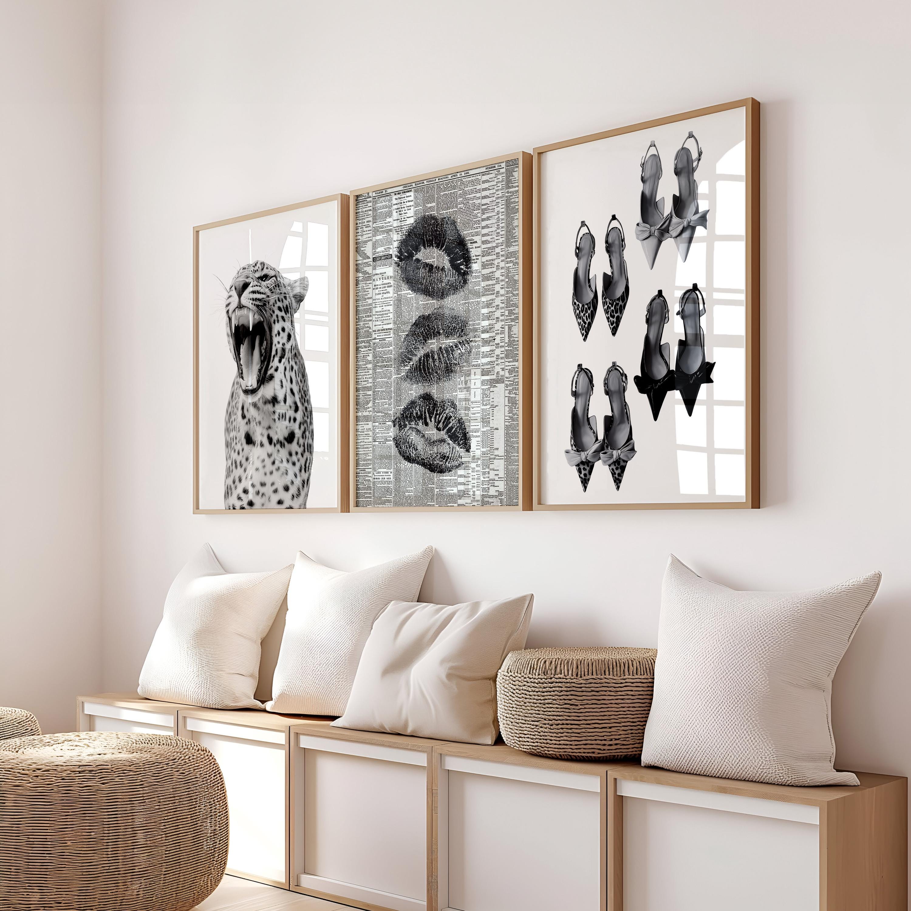 Fashion Gallery Wall Set of 6, Leopard Wall Art, Lucky Girl 8 Ball Print, Black and White Editorial Decor, Trendy Printable Art