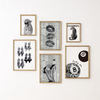 Fashion Gallery Wall Set of 6, Leopard Wall Art, Lucky Girl 8 Ball Print, Black and White Editorial Decor, Trendy Printable Art