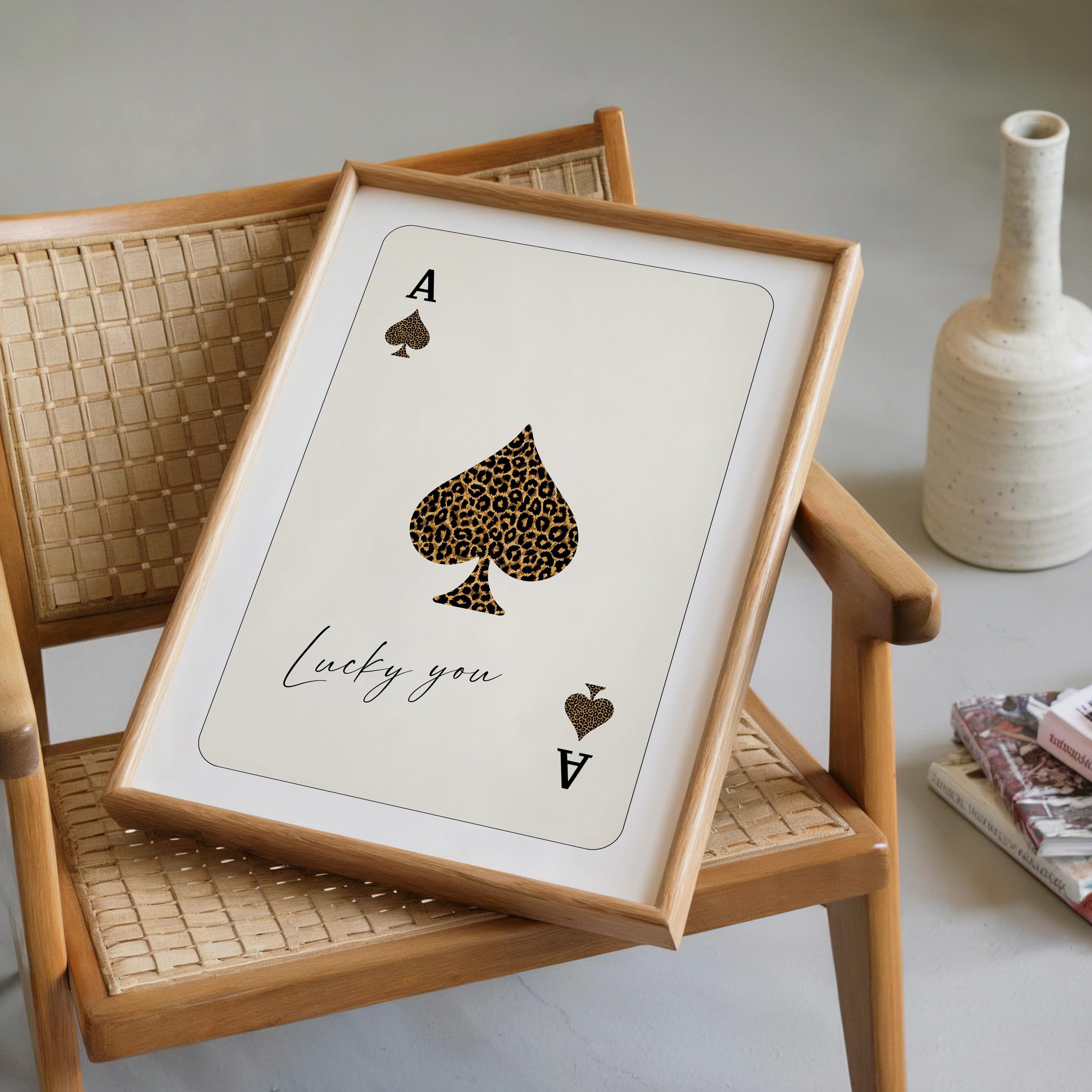 Leopard Ace of Spades Wall Art, Lucky You Print, Casino Glam Decor, Neutral Beige Playing Card Poster, Fashion Wall Art, Trendy Print