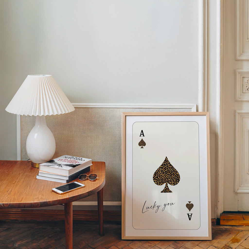 Leopard Ace of Spades Wall Art, Lucky You Print, Casino Glam Decor, Neutral Beige Playing Card Poster, Fashion Wall Art, Trendy Print