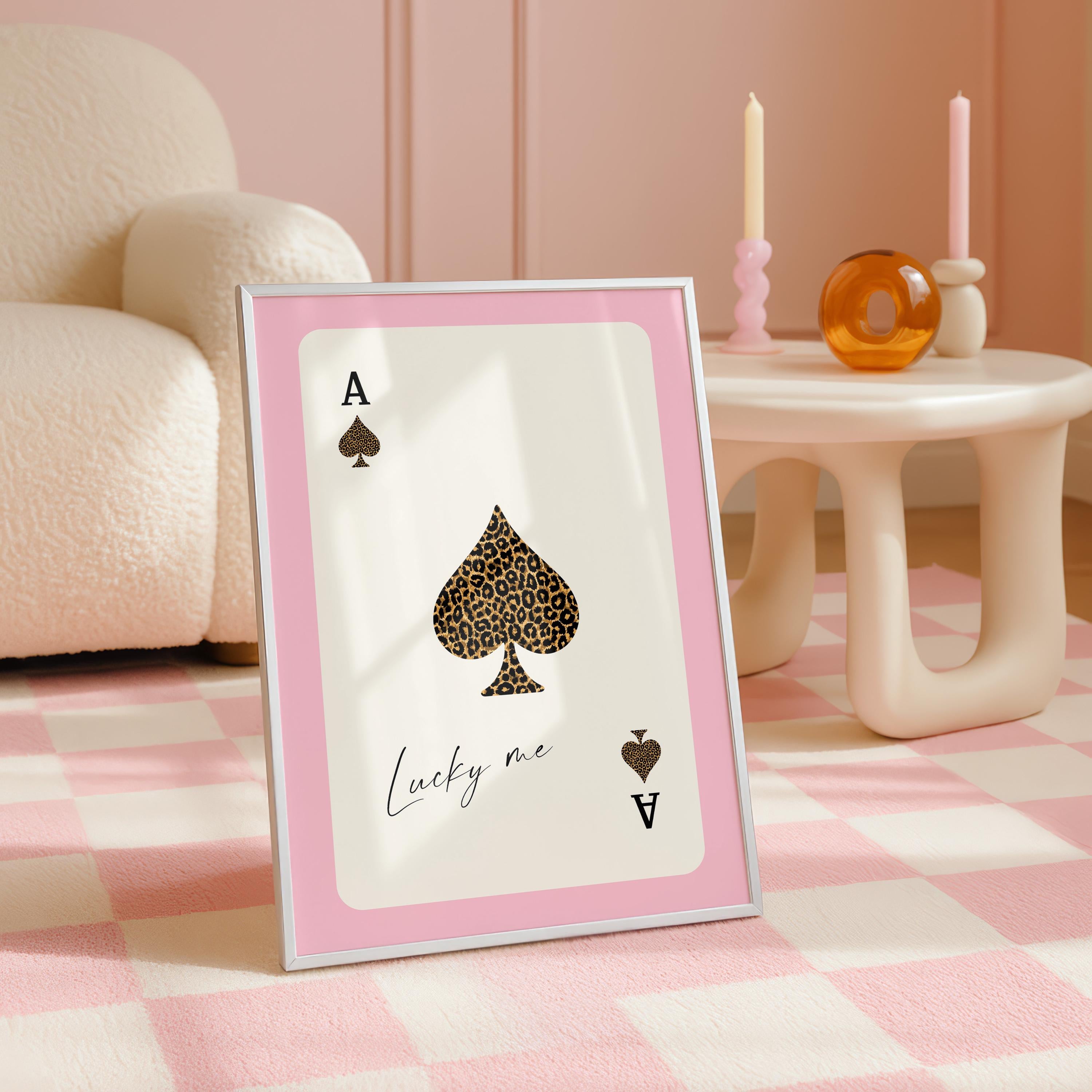 Pink Ace of Spades Wall Art, Lucky Me Playing Card Print, Leopard Poster, Coquette Pink Wall Decor, Girly Aesthetic, Trendy Lucky Girl Decor