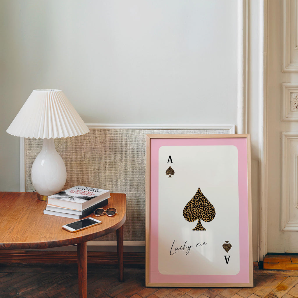 Pink Ace of Spades Wall Art, Lucky Me Playing Card Print, Leopard Poster, Coquette Pink Wall Decor, Girly Aesthetic, Trendy Lucky Girl Decor