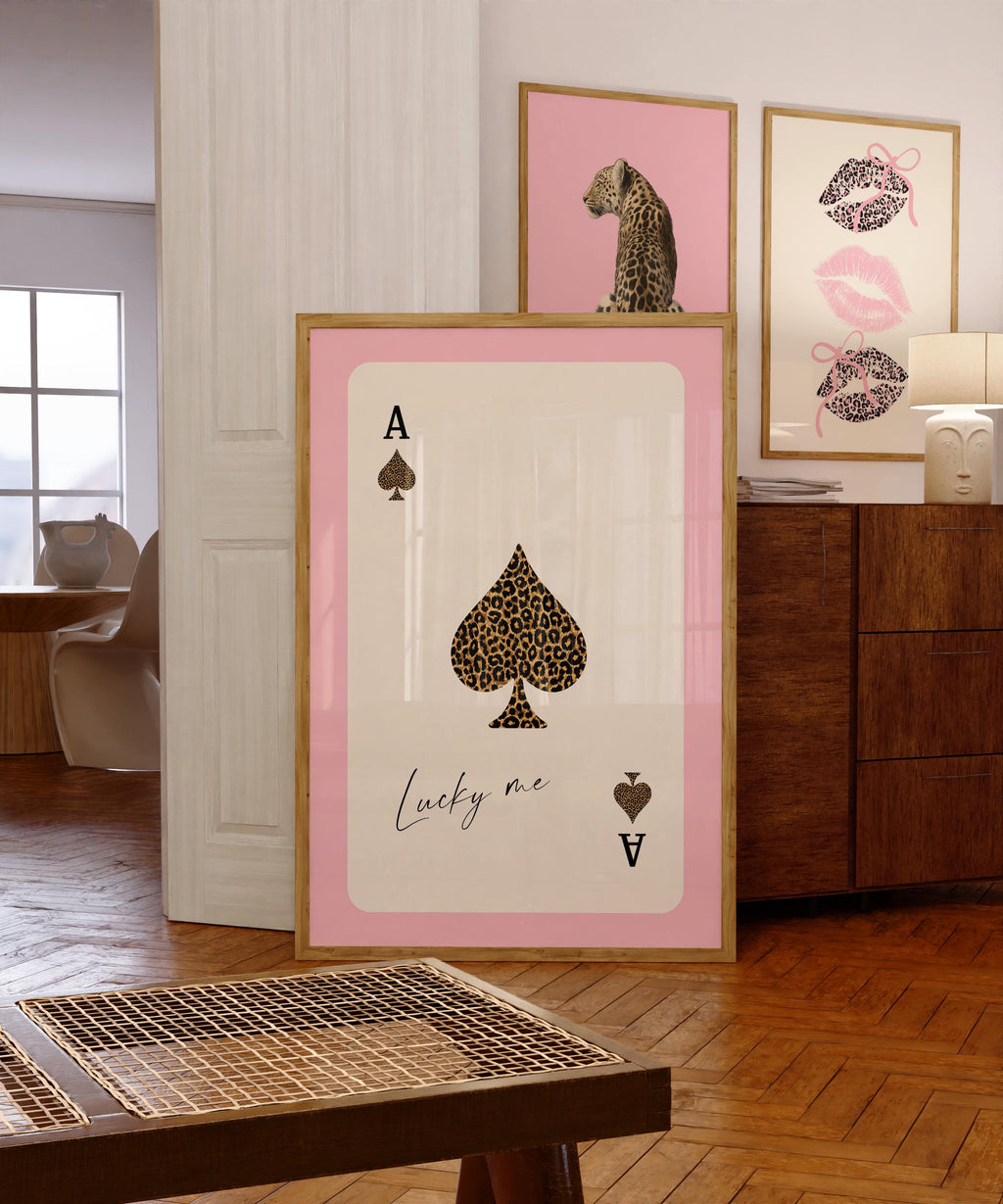 Pink Ace of Spades Wall Art, Lucky Me Playing Card Print, Leopard Poster, Coquette Pink Wall Decor, Girly Aesthetic, Trendy Lucky Girl Decor