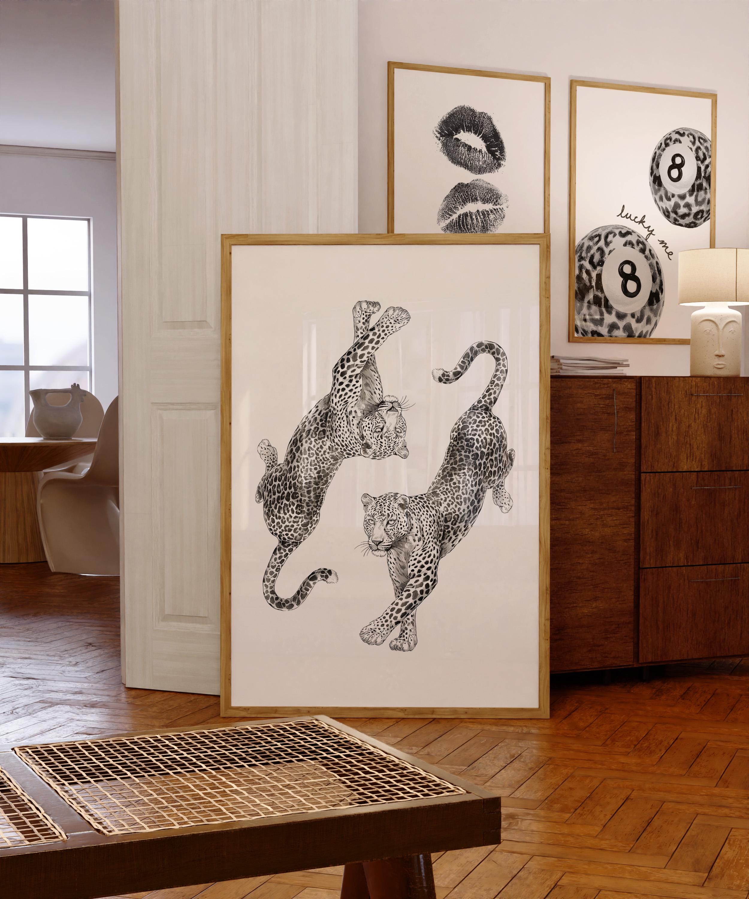 Black White Leopard Wall Art Set, Lucky Me 8 Ball Print, Fashion Lips Poster, Modern Chic Gallery Wall, Minimal Fashion Decor, Trendy Print