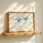 One For You One For Me Cocktail Print, Blue Line Art Bar Cart Decor, Martini Wall Art, Minimal Hand Drawn Drink Poster, Kitchen Dining Print