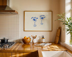 One For You One For Me Cocktail Print, Blue Line Art Bar Cart Decor, Martini Wall Art, Minimal Hand Drawn Drink Poster, Kitchen Dining Print