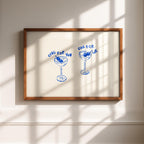 One For You One For Me Cocktail Print, Blue Line Art Bar Cart Decor, Martini Wall Art, Minimal Hand Drawn Drink Poster, Kitchen Dining Print