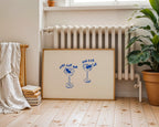 One For You One For Me Cocktail Print, Blue Line Art Bar Cart Decor, Martini Wall Art, Minimal Hand Drawn Drink Poster, Kitchen Dining Print