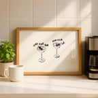 One For You One For Me Cocktail Print, Black Line Art Bar Cart Decor, Minimal Doodle Drink Illustration, Martini Wall Art Digital Download