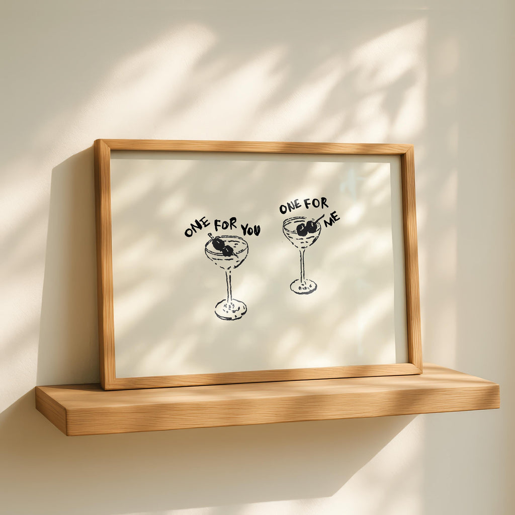 One For You One For Me Cocktail Print, Black Line Art Bar Cart Decor, Minimal Doodle Drink Illustration, Martini Wall Art Digital Download