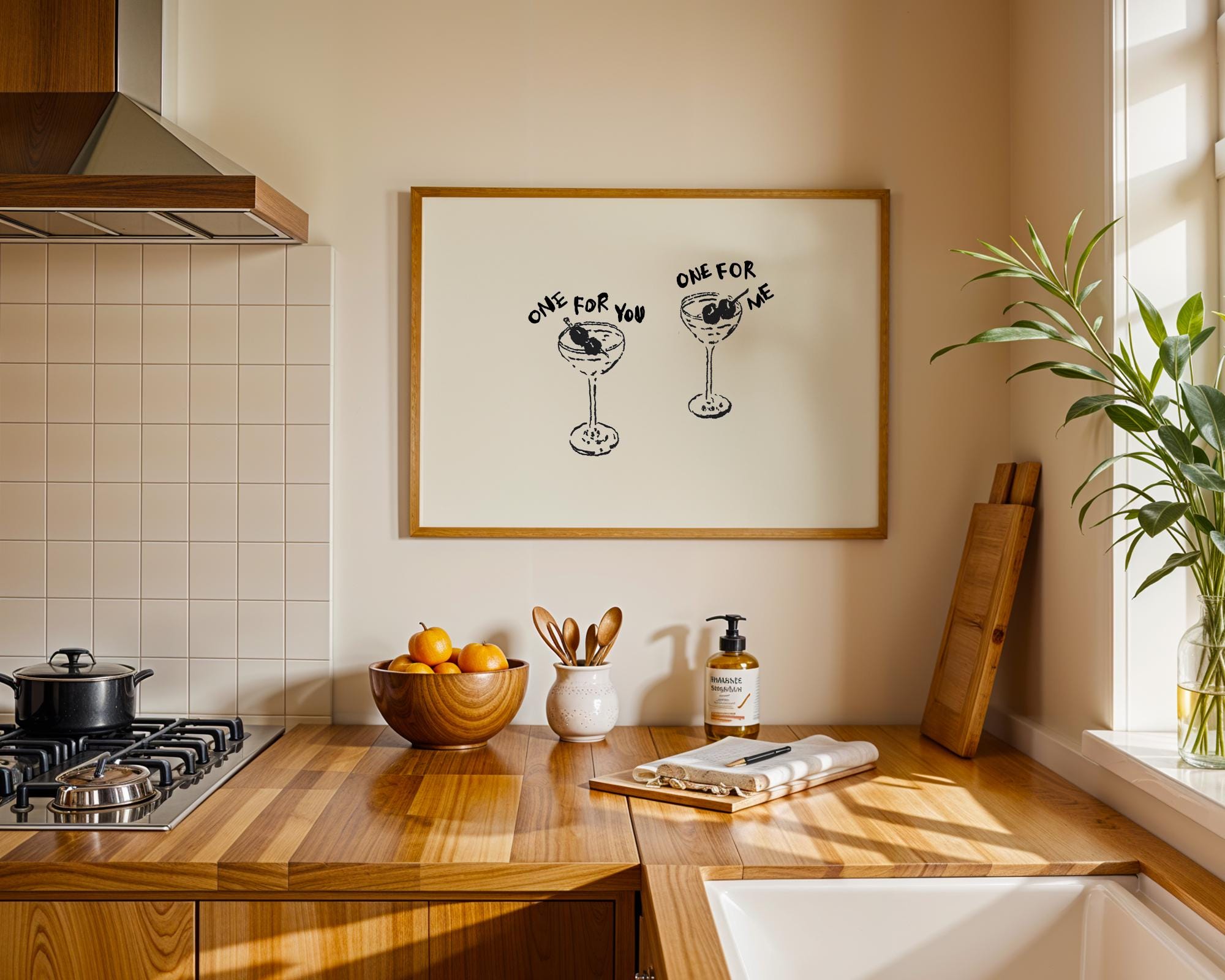 One For You One For Me Cocktail Print, Black Line Art Bar Cart Decor, Minimal Doodle Drink Illustration, Martini Wall Art Digital Download