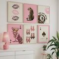 Pink Lucky Girl Wall Art Set, Leopard Fashion Prints, 8 Ball Poster, Martini Cocktail Art, High Heels Poster, Chic Gallery Wall Trendy Print