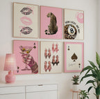 Pink Lucky Girl Wall Art Set, Leopard Fashion Prints, 8 Ball Poster, Martini Cocktail Art, High Heels Poster, Chic Gallery Wall Trendy Print