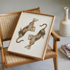 Leopard Wall Art Print, Double Leopard Poster, Vintage Animal Artwork, Neutral Beige Aesthetic Decor, Wild Cat Art, Modern Classic Wall Art