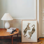 Leopard Wall Art Print, Double Leopard Poster, Vintage Animal Artwork, Neutral Beige Aesthetic Decor, Wild Cat Art, Modern Classic Wall Art