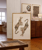 Leopard Wall Art Print, Double Leopard Poster, Vintage Animal Artwork, Neutral Beige Aesthetic Decor, Wild Cat Art, Modern Classic Wall Art