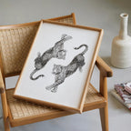 Vintage Leopard Wall Art, Dancing Leopards Illustration Print, Fashion Animal Poster, Chic Neutral Home Decor, Editorial Style Leopard Art